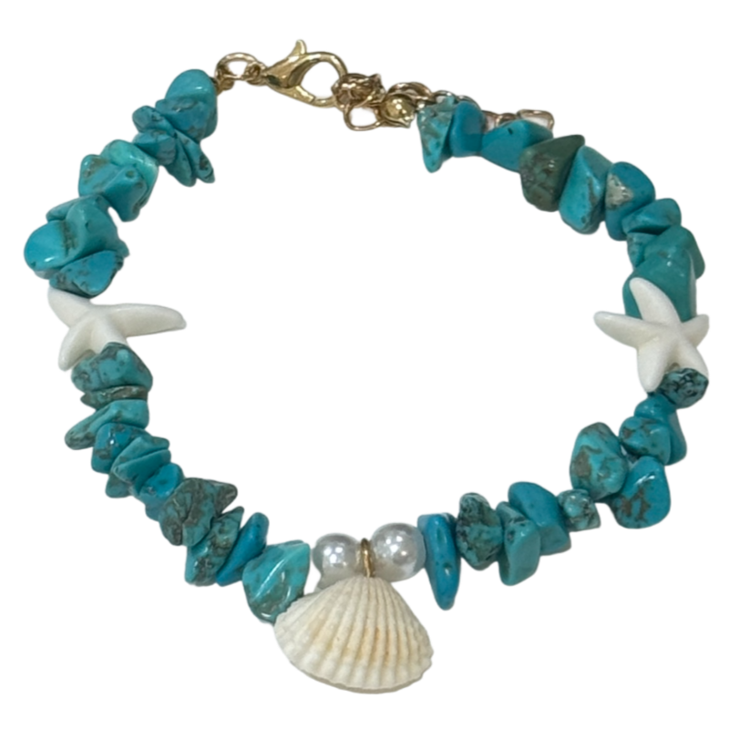 Coastal Vibes Seashell Starfish Bracelet Natural Stone Conch Beaded Bangle