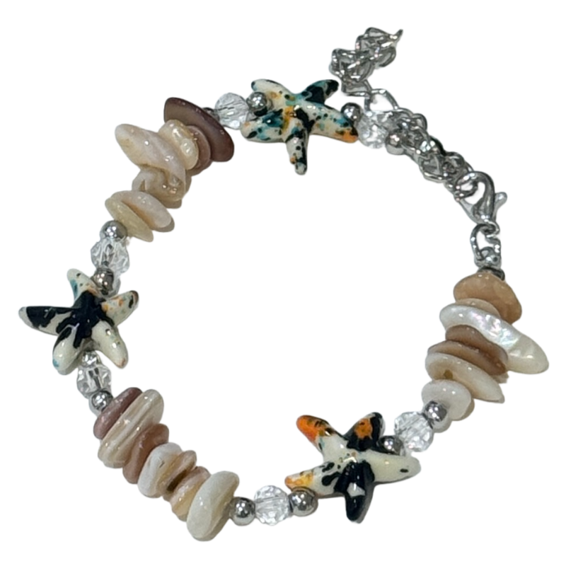 Coastal Vibes Seashell Starfish Bracelet Natural Stone Conch Beaded Bangle