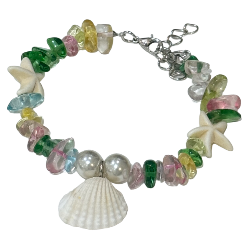 Coastal Vibes Seashell Starfish Bracelet Natural Stone Conch Beaded Bangle
