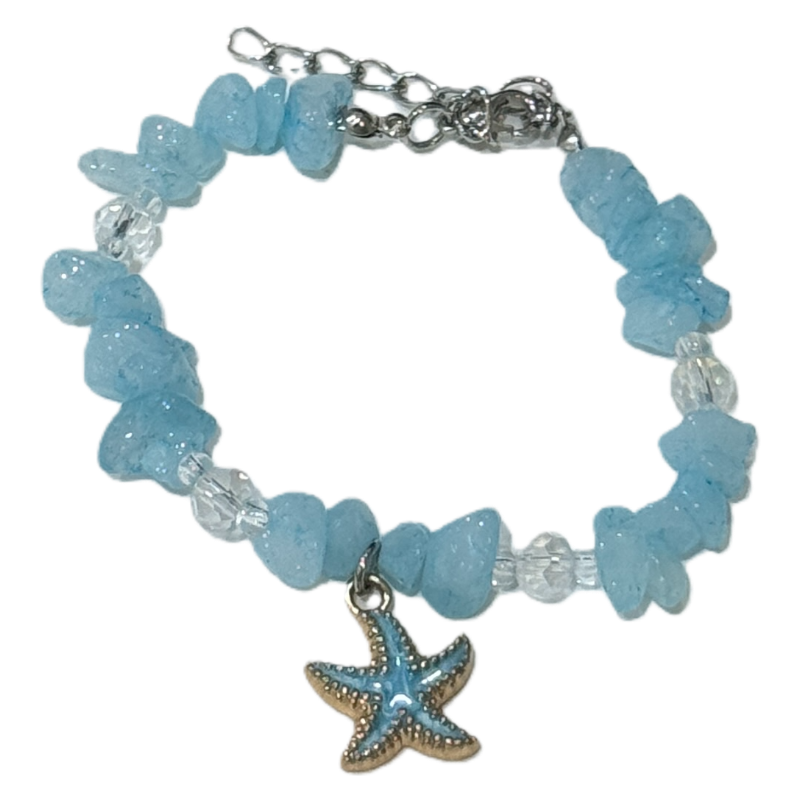 Bohemian Conch Seed Bead Turquoise Bracelet, Beach Starfish Pendant Shell Crystal Bead Bangle