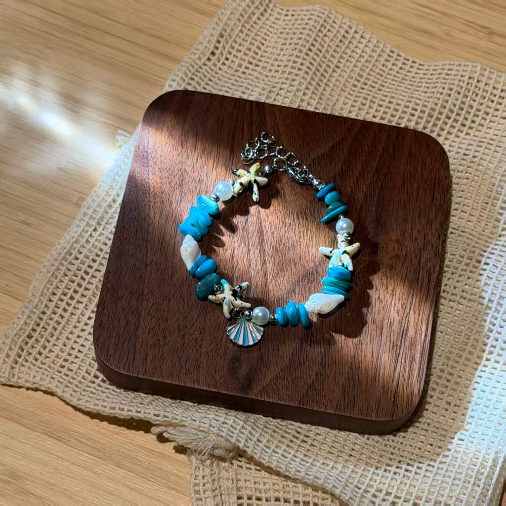 Coastal Vibes Seashell Starfish Bracelet Natural Stone Conch Beaded Bangle for Women