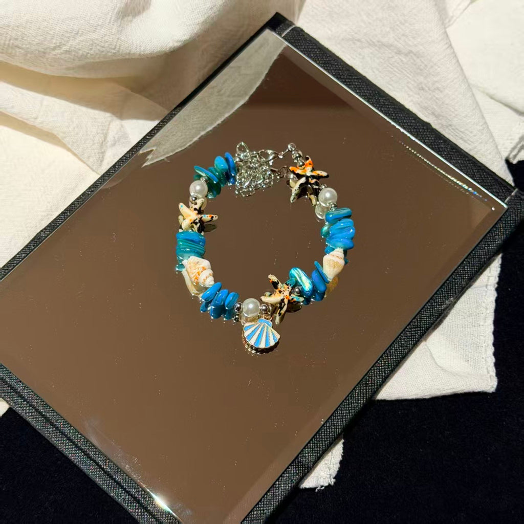 Coastal Vibes Seashell Starfish Bracelet Natural Stone Conch Beaded Bangle for Women