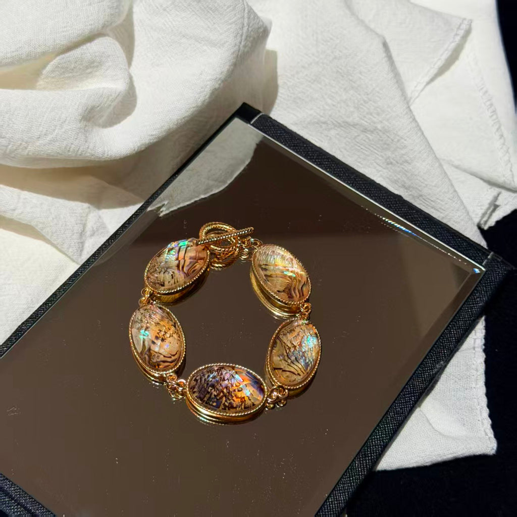 Abalone Shell Faceted Resin Bracelet, Natural Iridescent Ocean Glow Handmade Inlaid Bracelet,  Fashion Ocean Jewelry