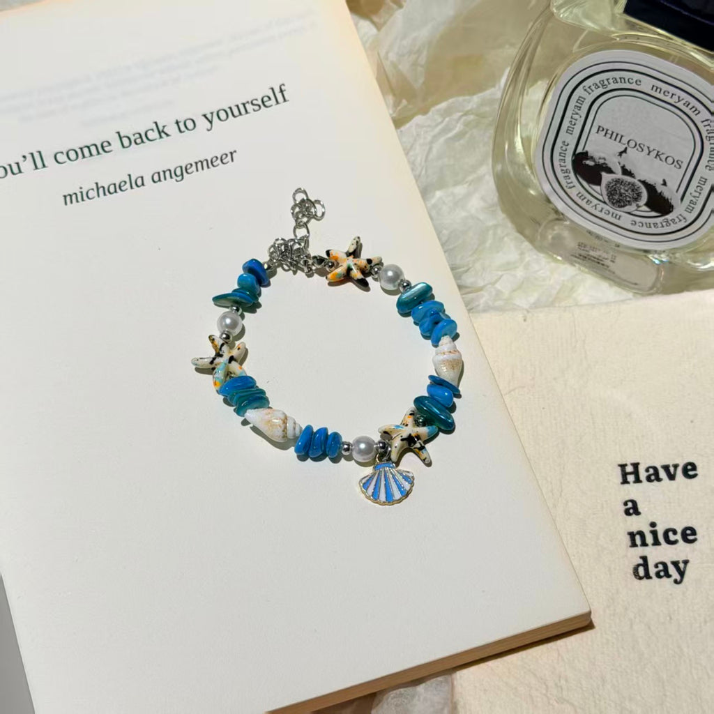 Coastal Vibes Seashell Starfish Bracelet Natural Stone Conch Beaded Bangle for Women