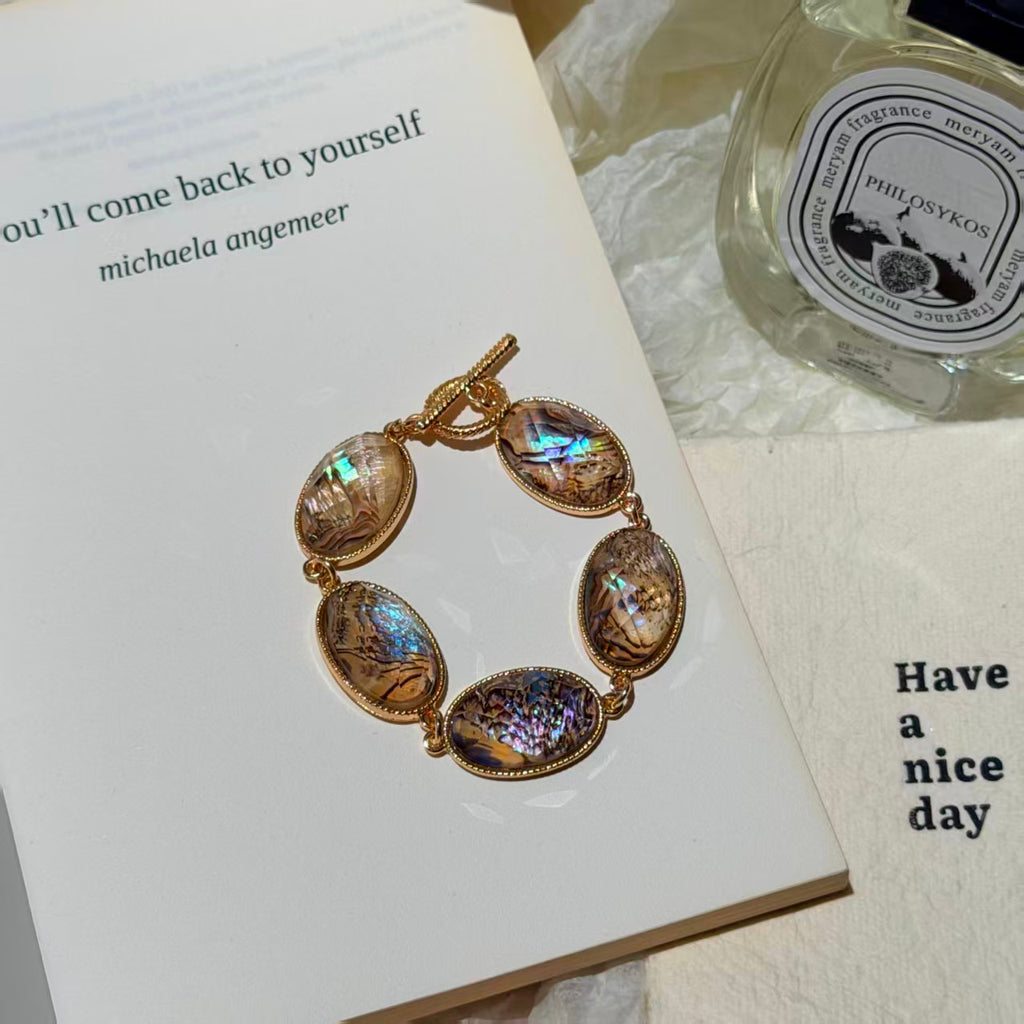 Abalone Shell Faceted Resin Bracelet, Natural Iridescent Ocean Glow Handmade Inlaid Bracelet,  Fashion Ocean Jewelry