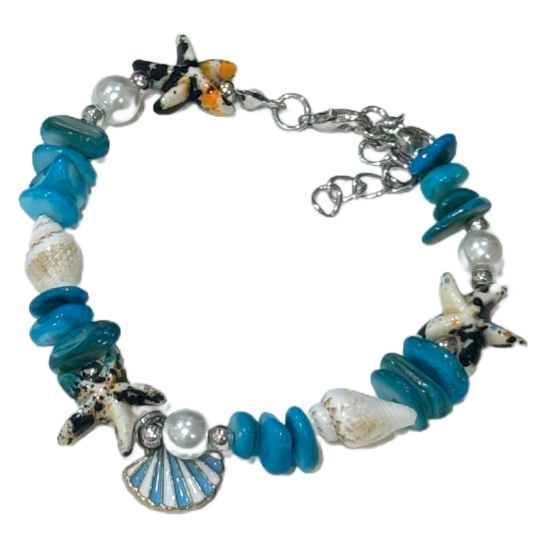 Coastal Vibes Seashell Starfish Bracelet Natural Stone Conch Beaded Bangle for Women