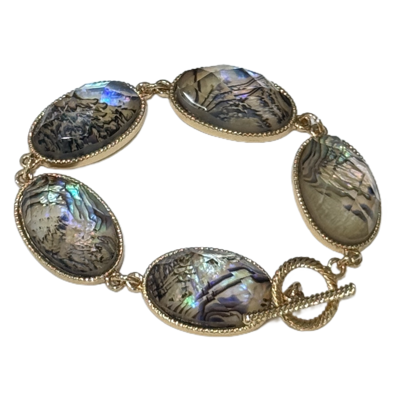 Abalone Shell Faceted Resin Bracelet, Natural Iridescent Ocean Glow Handmade Inlaid Bracelet,  Fashion Ocean Jewelry