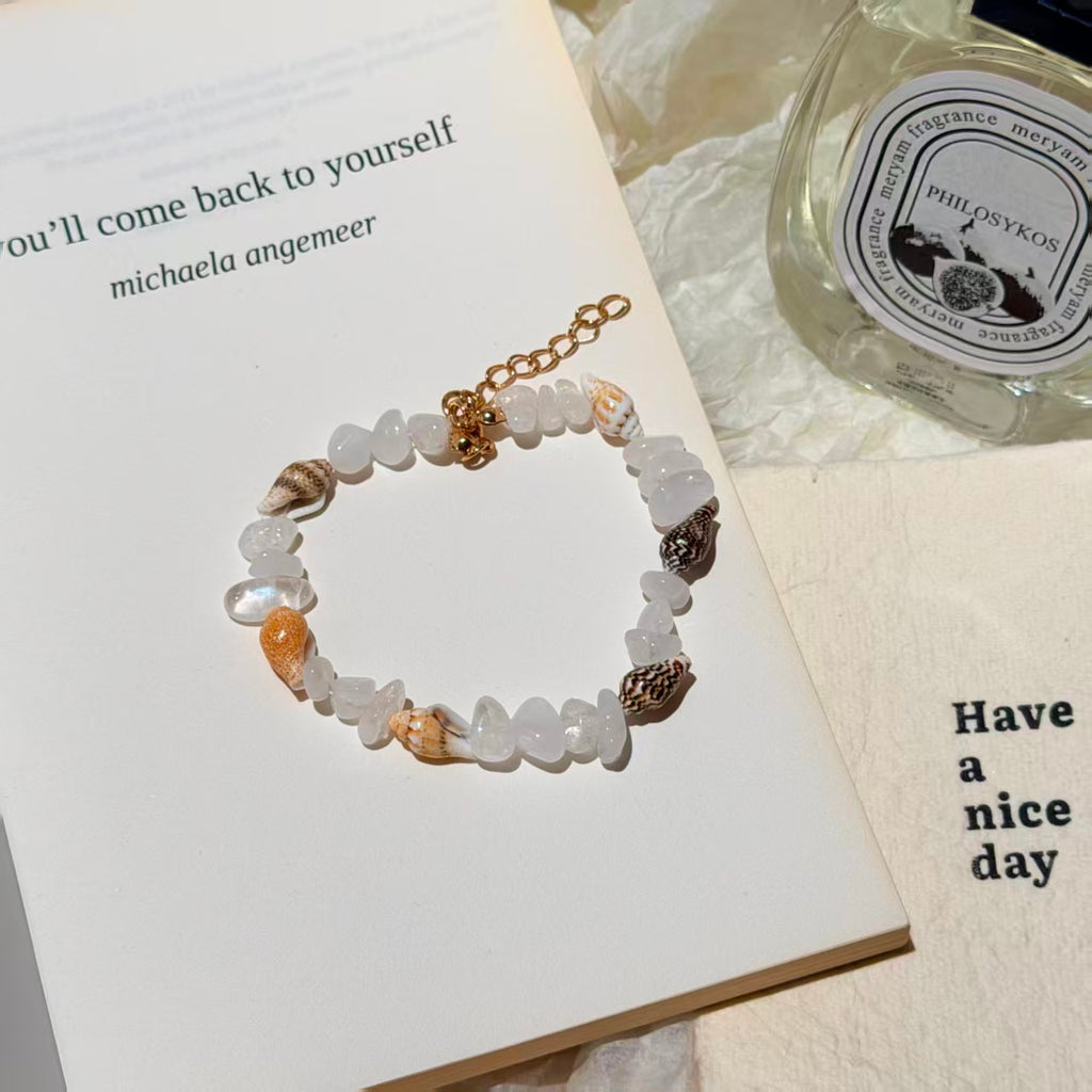 Coastal Vibes Seashell Starfish Bracelet Natural Stone Conch Beaded Bangle