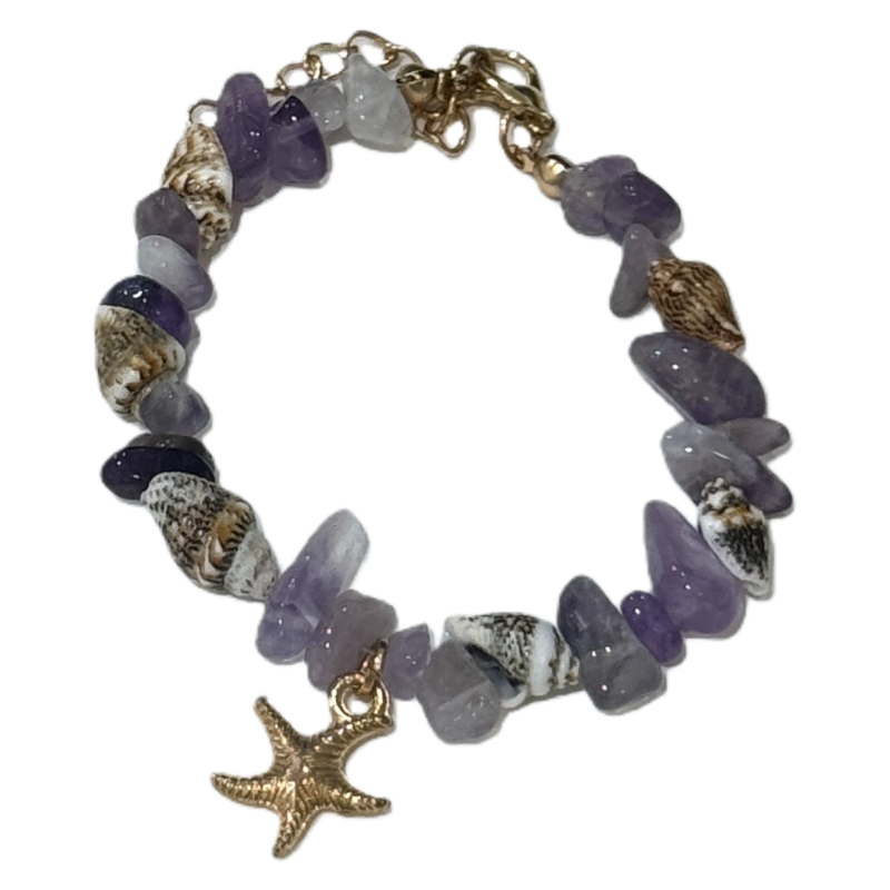 Bohemian Conch Seed Bead Turquoise Bracelet, Beach Starfish Pendant Shell Crystal Bead Bangle