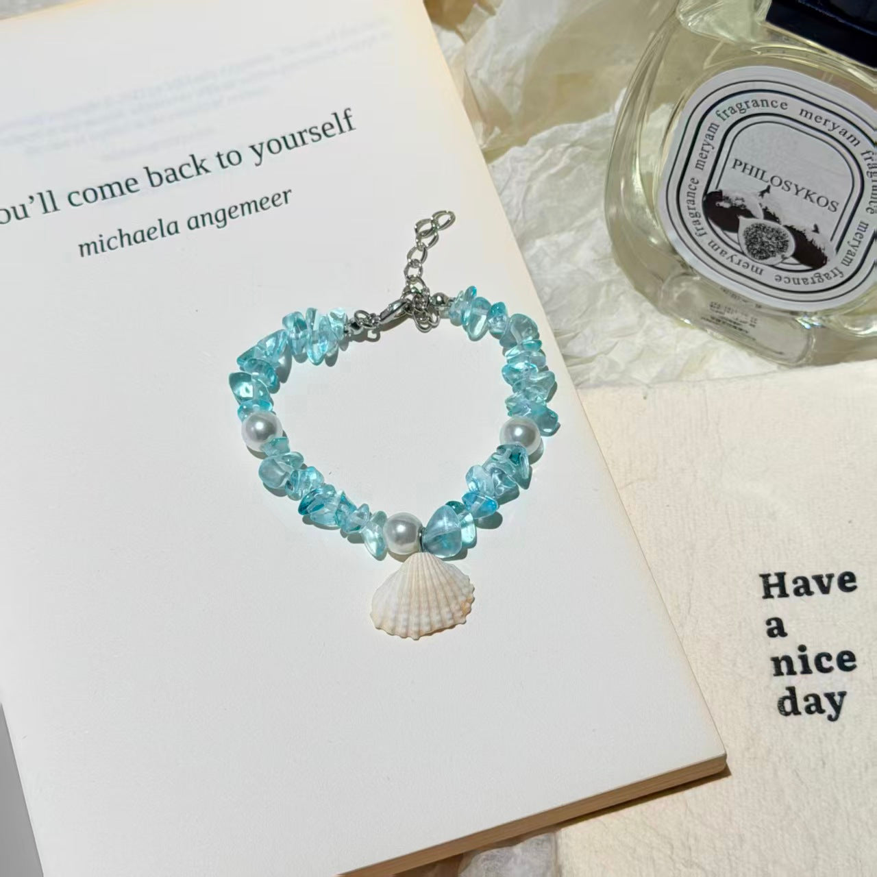 Seashell Starfish Bracelet, Natural Stone Beaded Bangle for Women - Niche Coastal Beach Accessory