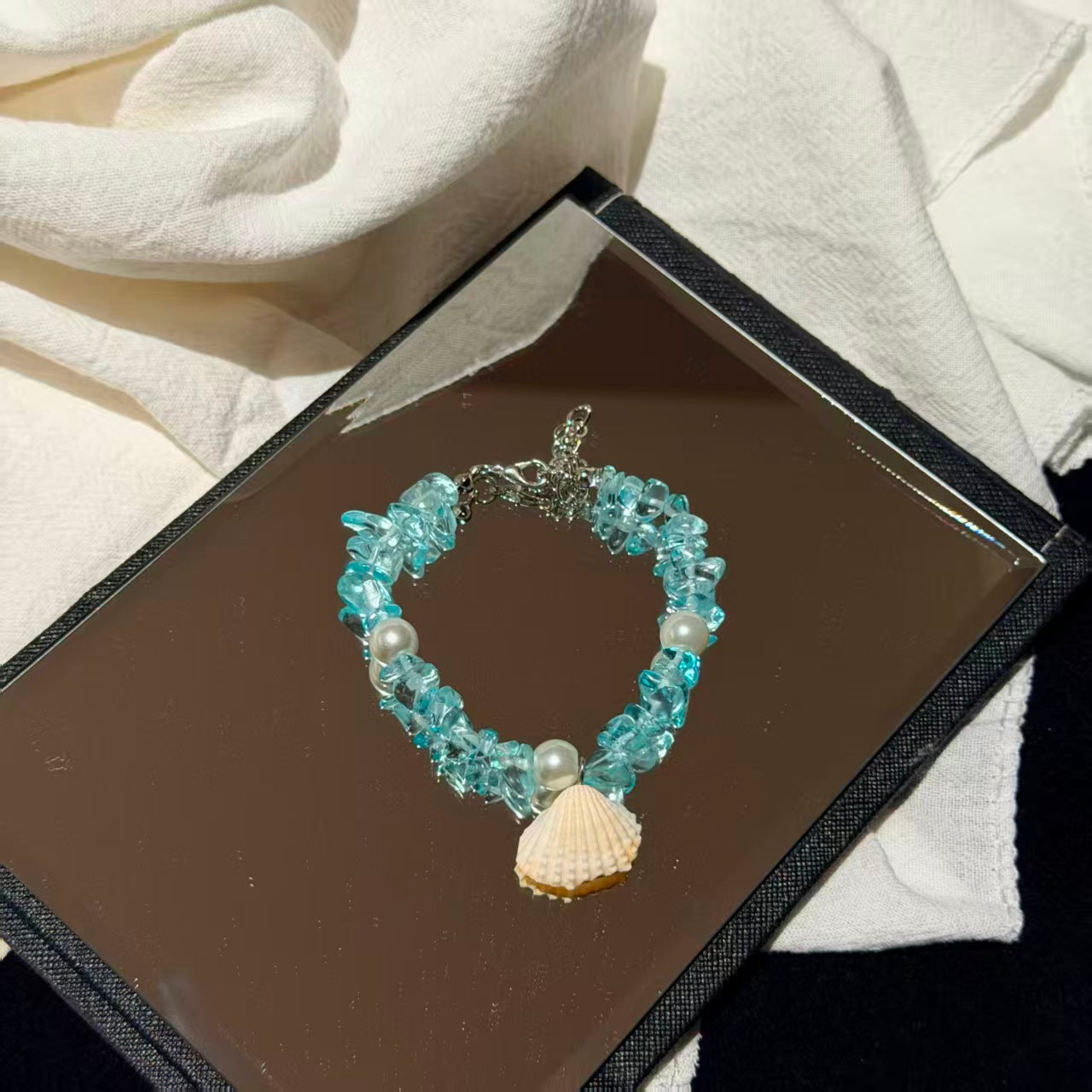 Seashell Starfish Bracelet, Natural Stone Beaded Bangle for Women - Niche Coastal Beach Accessory