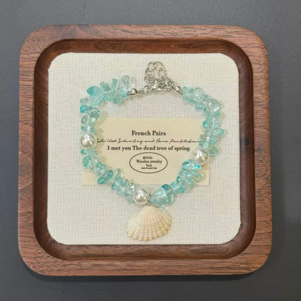 Seashell Starfish Bracelet, Natural Stone Beaded Bangle for Women - Niche Coastal Beach Accessory