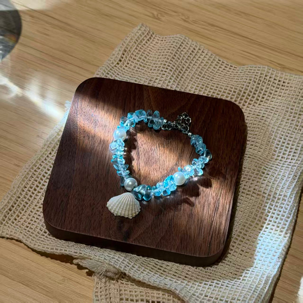 Seashell Starfish Bracelet, Natural Stone Beaded Bangle for Women - Niche Coastal Beach Accessory