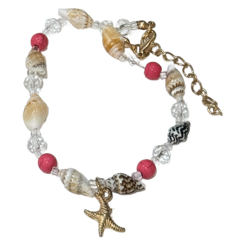 Bohemian Conch Seed Bead Turquoise Bracelet, Beach Starfish Pendant Shell Crystal Bead Bangle
