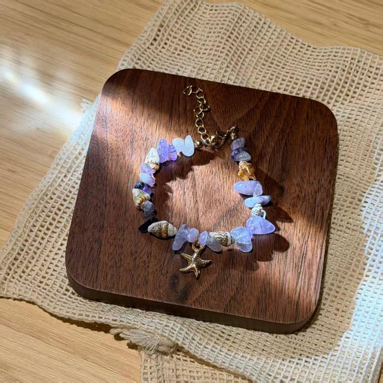 Bohemian Conch Seed Bead Turquoise Bracelet, Beach Starfish Pendant Shell Crystal Bead Bangle