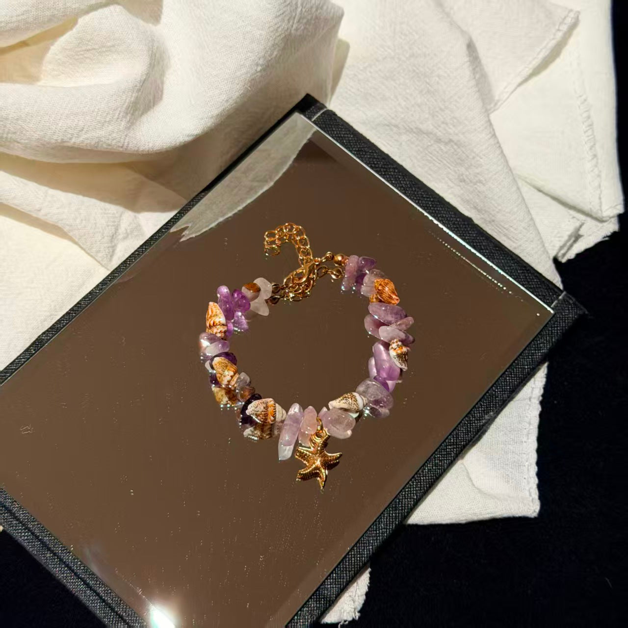 Bohemian Conch Seed Bead Turquoise Bracelet, Beach Starfish Pendant Shell Crystal Bead Bangle