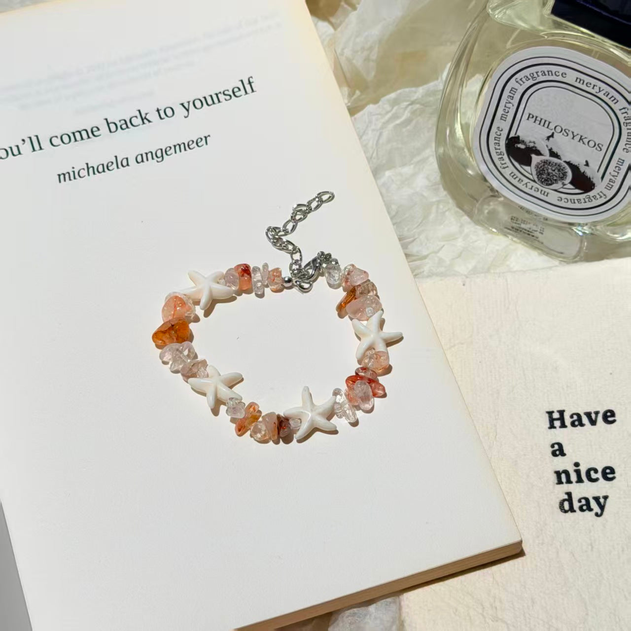 Coastal Vibes Seashell Starfish Bracelet Natural Stone Conch Beaded Bangle