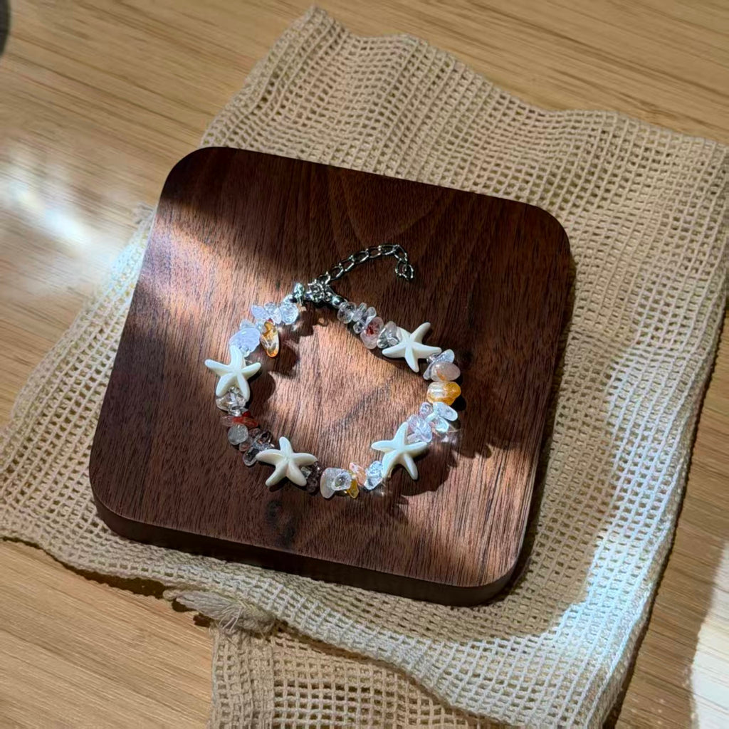 Coastal Vibes Seashell Starfish Bracelet Natural Stone Conch Beaded Bangle