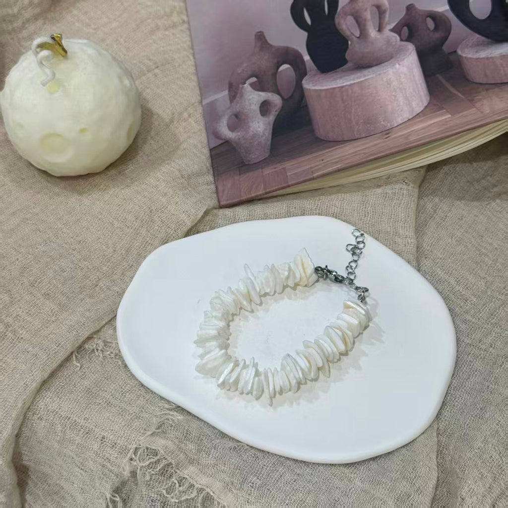 Seashell Starfish Bracelet, Natural Stone Beaded Bangle for Women - Niche Coastal Beach Accessory