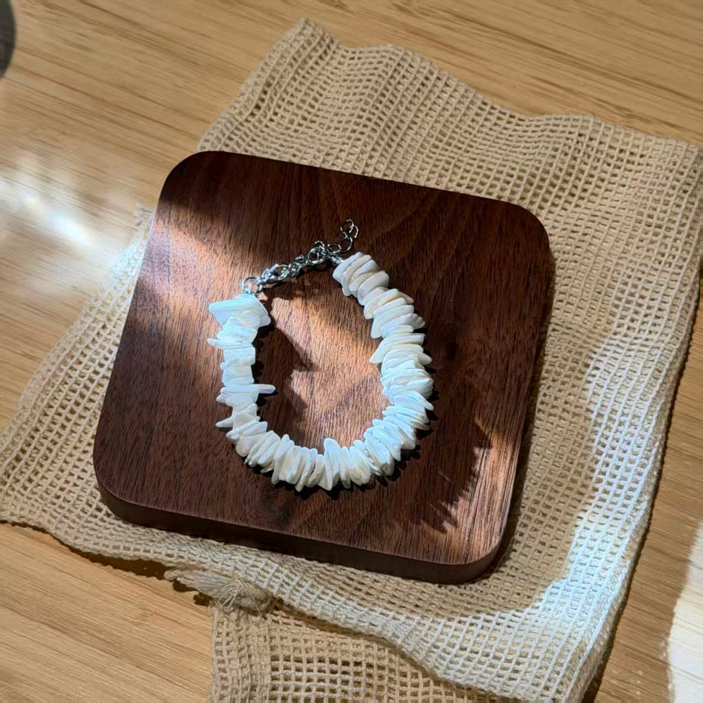 Seashell Starfish Bracelet, Natural Stone Beaded Bangle for Women - Niche Coastal Beach Accessory