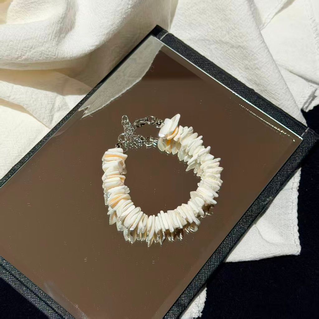 Seashell Starfish Bracelet, Natural Stone Beaded Bangle for Women - Niche Coastal Beach Accessory