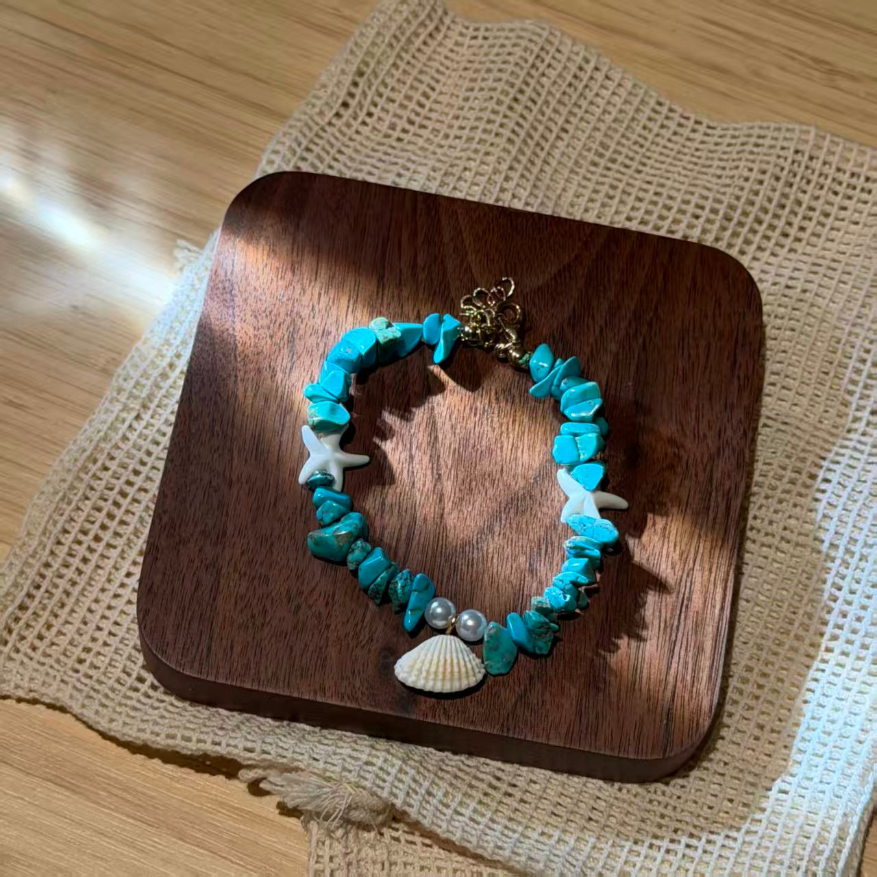 Coastal Vibes Seashell Starfish Bracelet Natural Stone Conch Beaded Bangle
