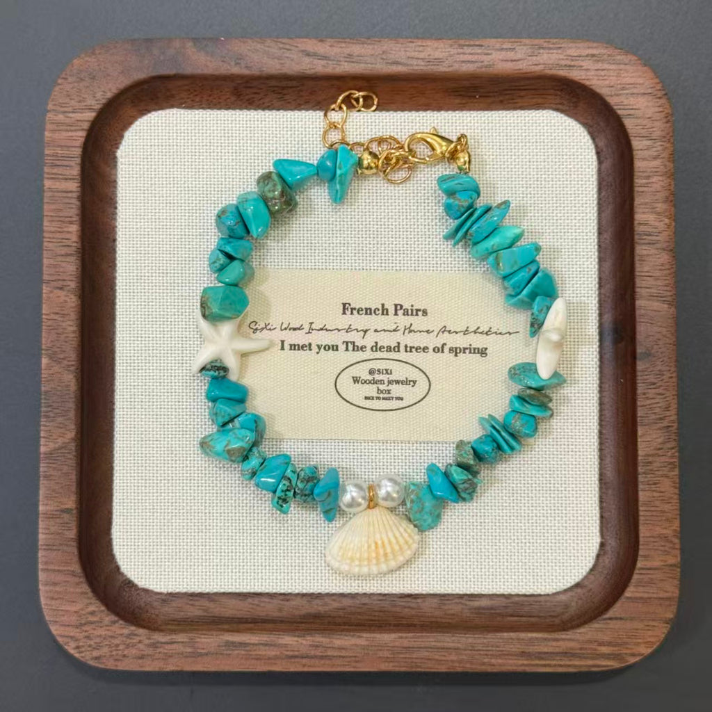 Coastal Vibes Seashell Starfish Bracelet Natural Stone Conch Beaded Bangle