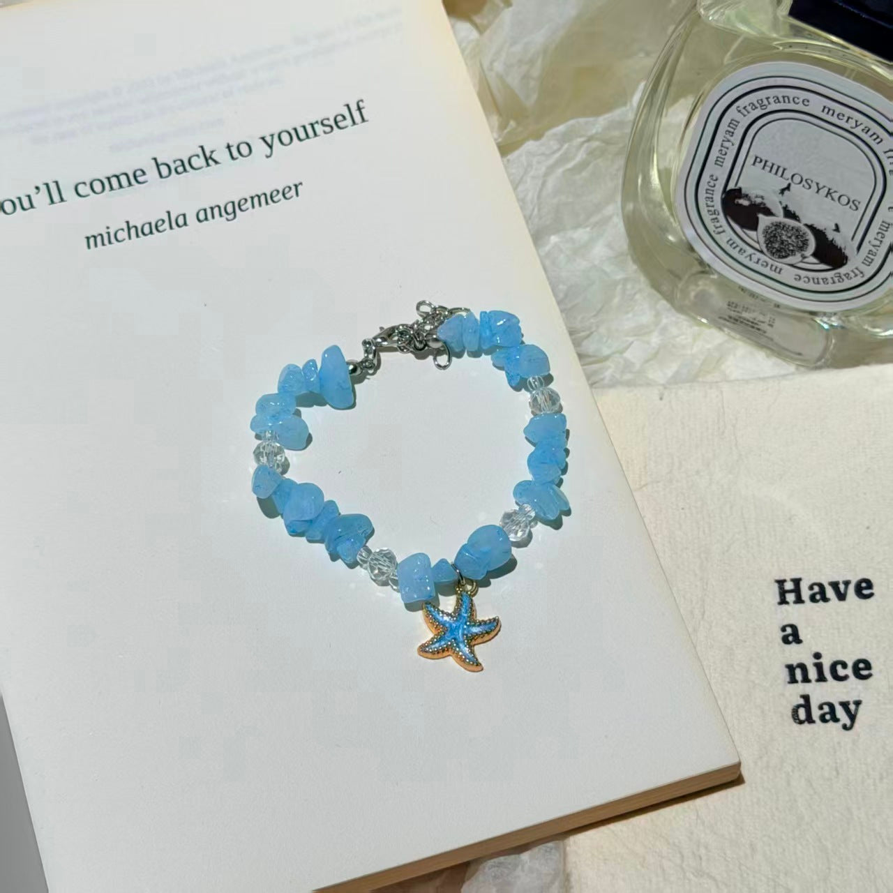 Bohemian Conch Seed Bead Turquoise Bracelet, Beach Starfish Pendant Shell Crystal Bead Bangle