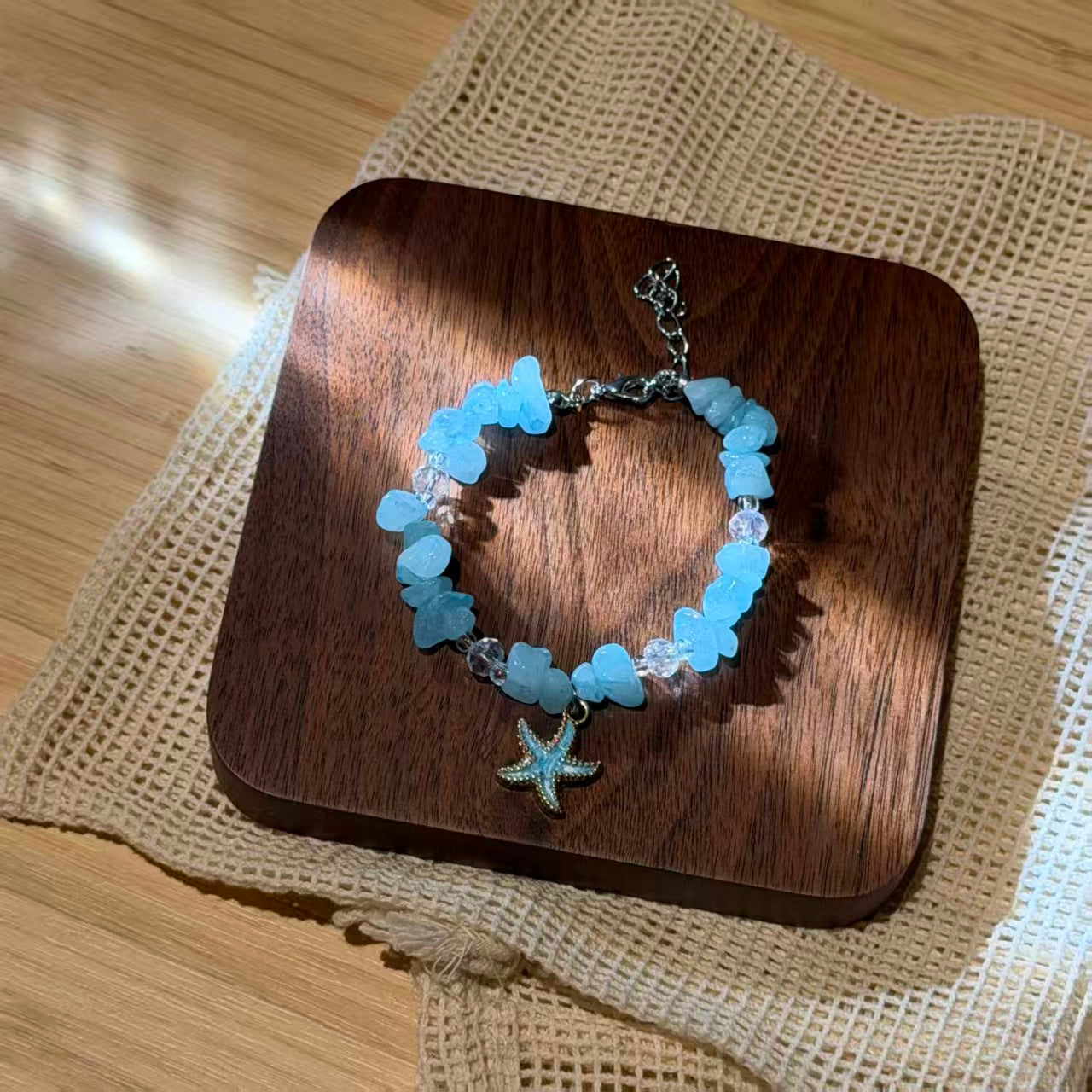 Bohemian Conch Seed Bead Turquoise Bracelet, Beach Starfish Pendant Shell Crystal Bead Bangle