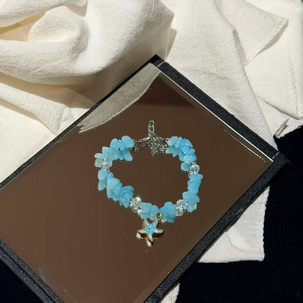 Bohemian Conch Seed Bead Turquoise Bracelet, Beach Starfish Pendant Shell Crystal Bead Bangle