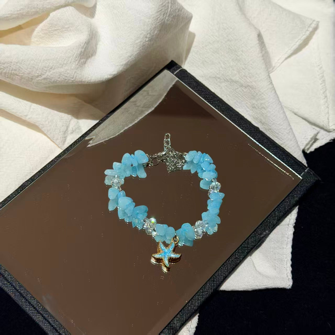 Bohemian Conch Seed Bead Turquoise Bracelet, Beach Starfish Pendant Shell Crystal Bead Bangle