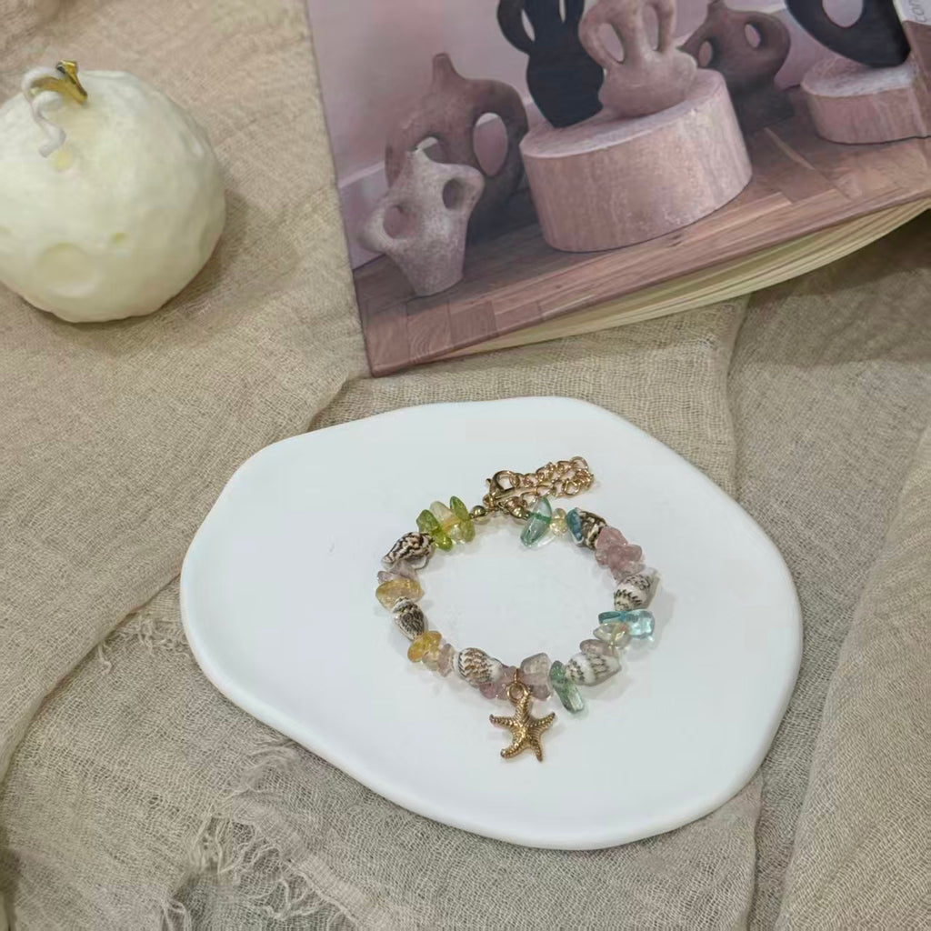 Bohemian Conch Seed Bead Turquoise Bracelet, Beach Starfish Pendant Shell Crystal Bead Bangle