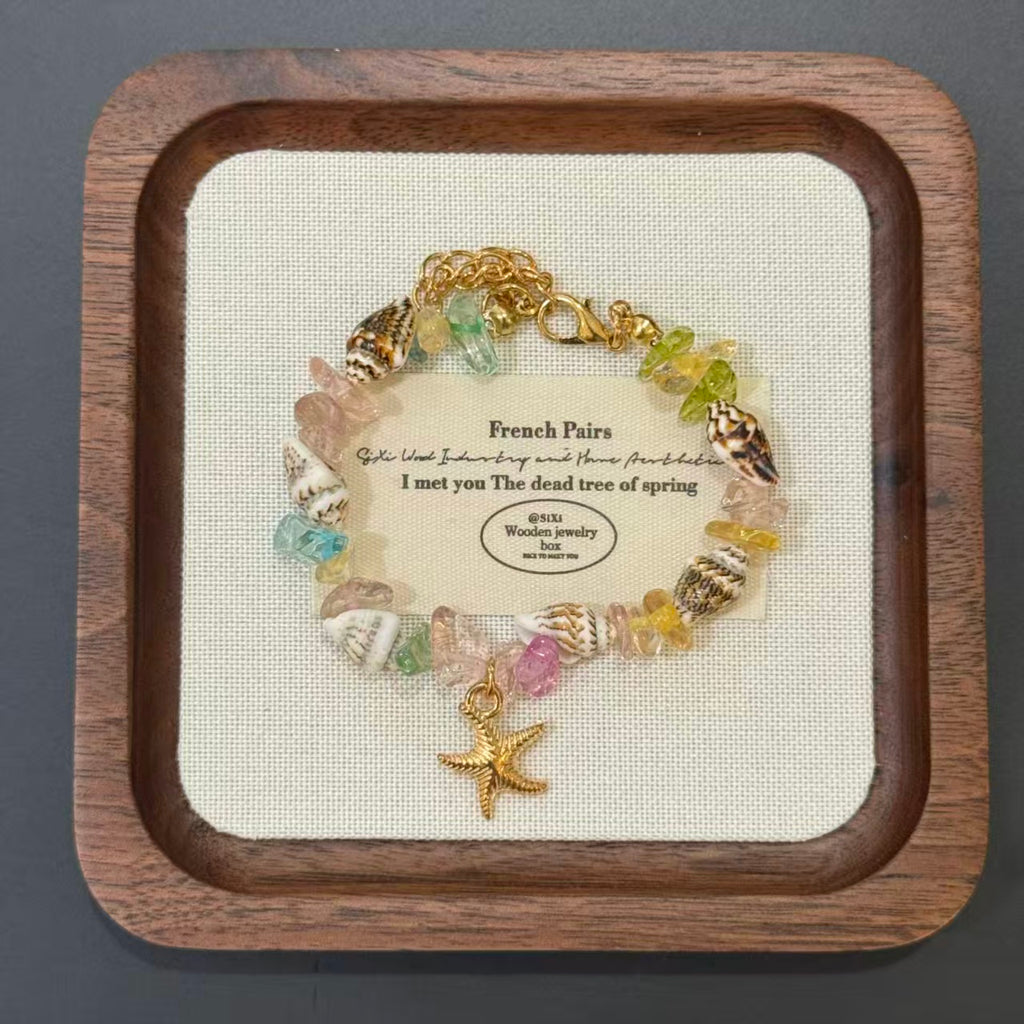 Bohemian Conch Seed Bead Turquoise Bracelet, Beach Starfish Pendant Shell Crystal Bead Bangle