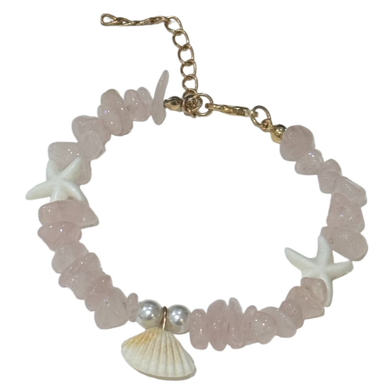 Coastal Vibes Seashell Starfish Bracelet Natural Stone Conch Beaded Bangle