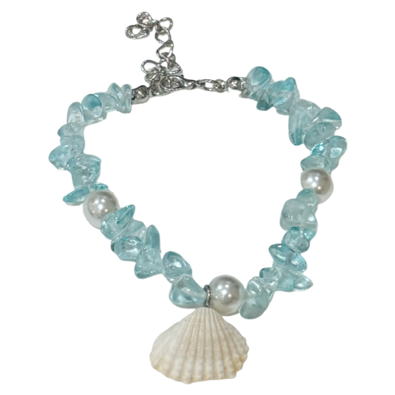 Seashell Starfish Bracelet, Natural Stone Beaded Bangle for Women - Niche Coastal Beach Accessory