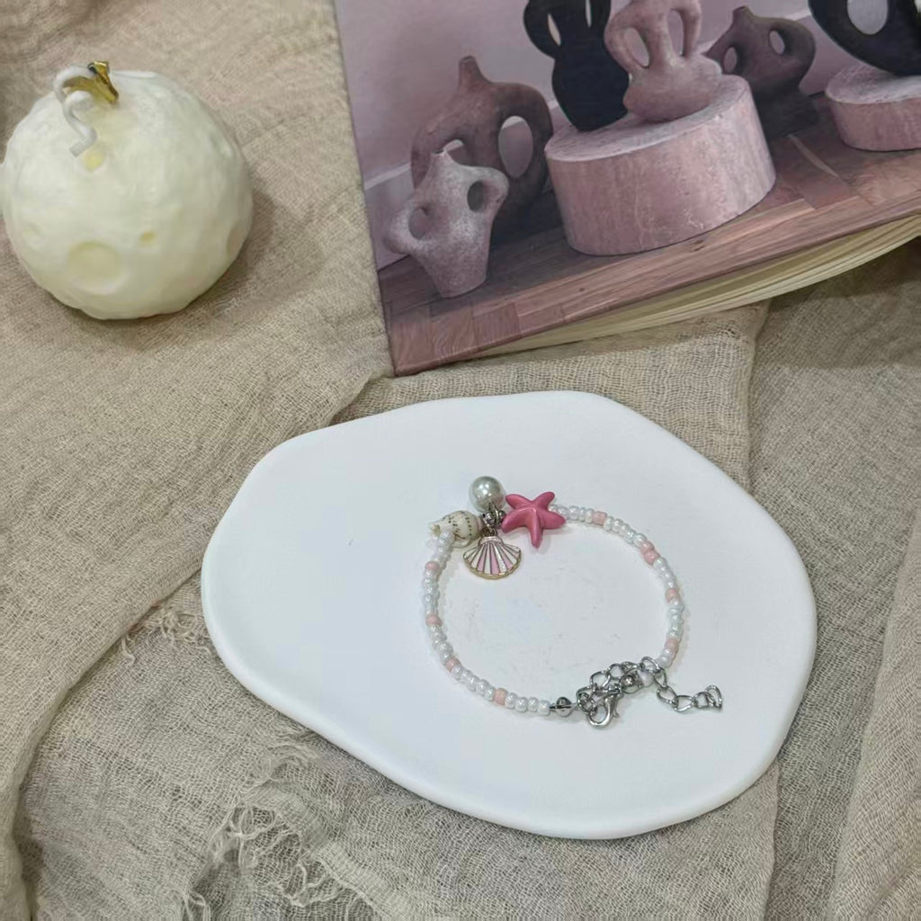 Coastal Vibes Seashell Starfish Bracelet Natural Stone Conch Beaded Bangle
