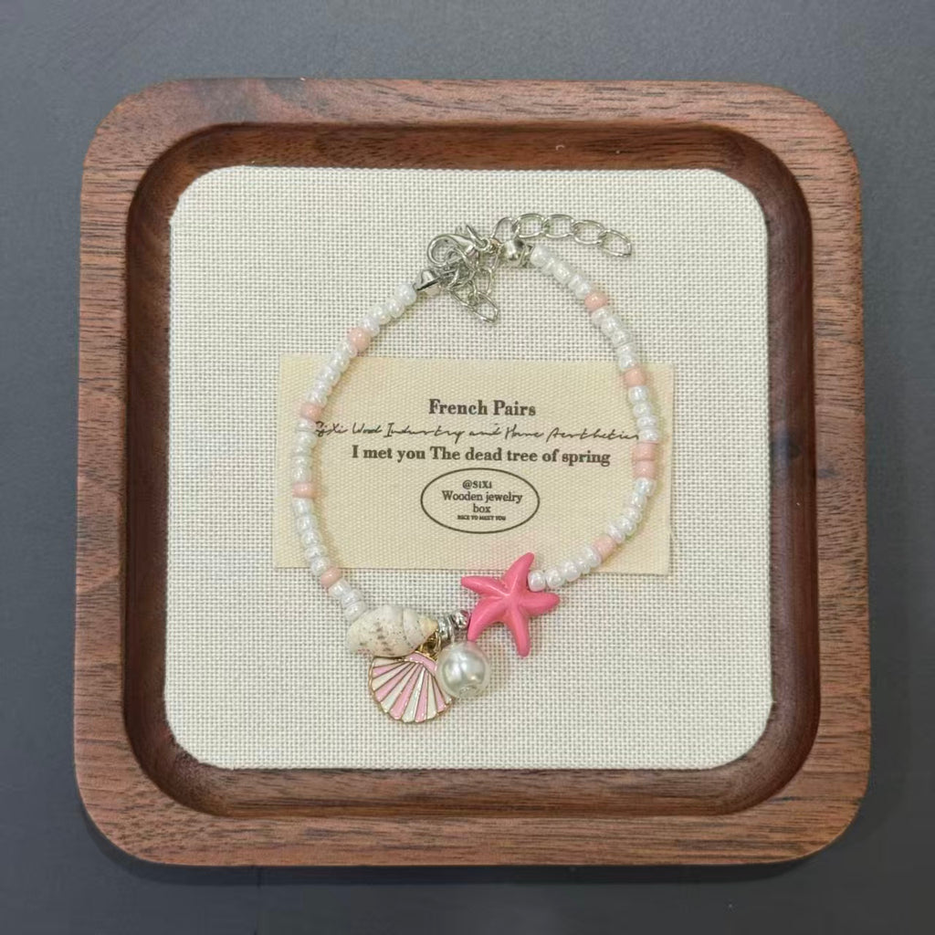 Coastal Vibes Seashell Starfish Bracelet Natural Stone Conch Beaded Bangle