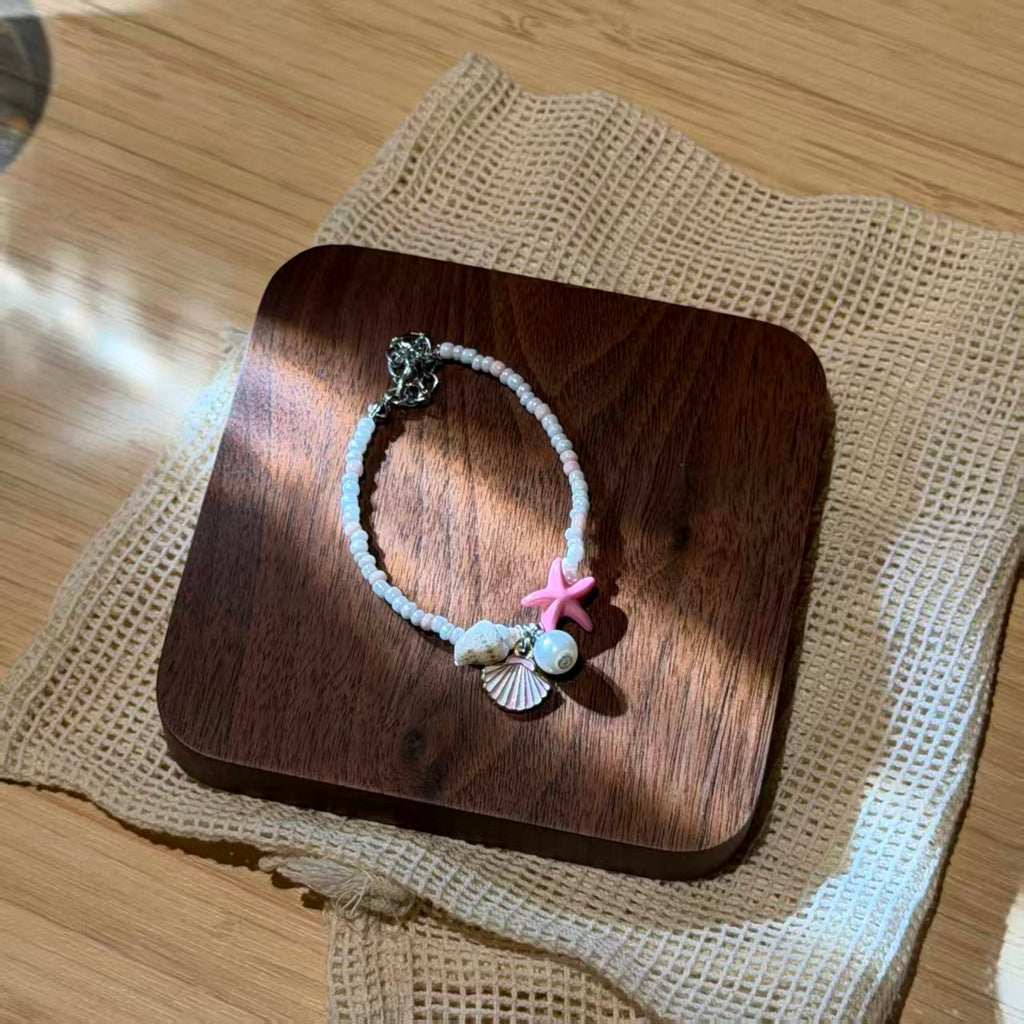 Coastal Vibes Seashell Starfish Bracelet Natural Stone Conch Beaded Bangle