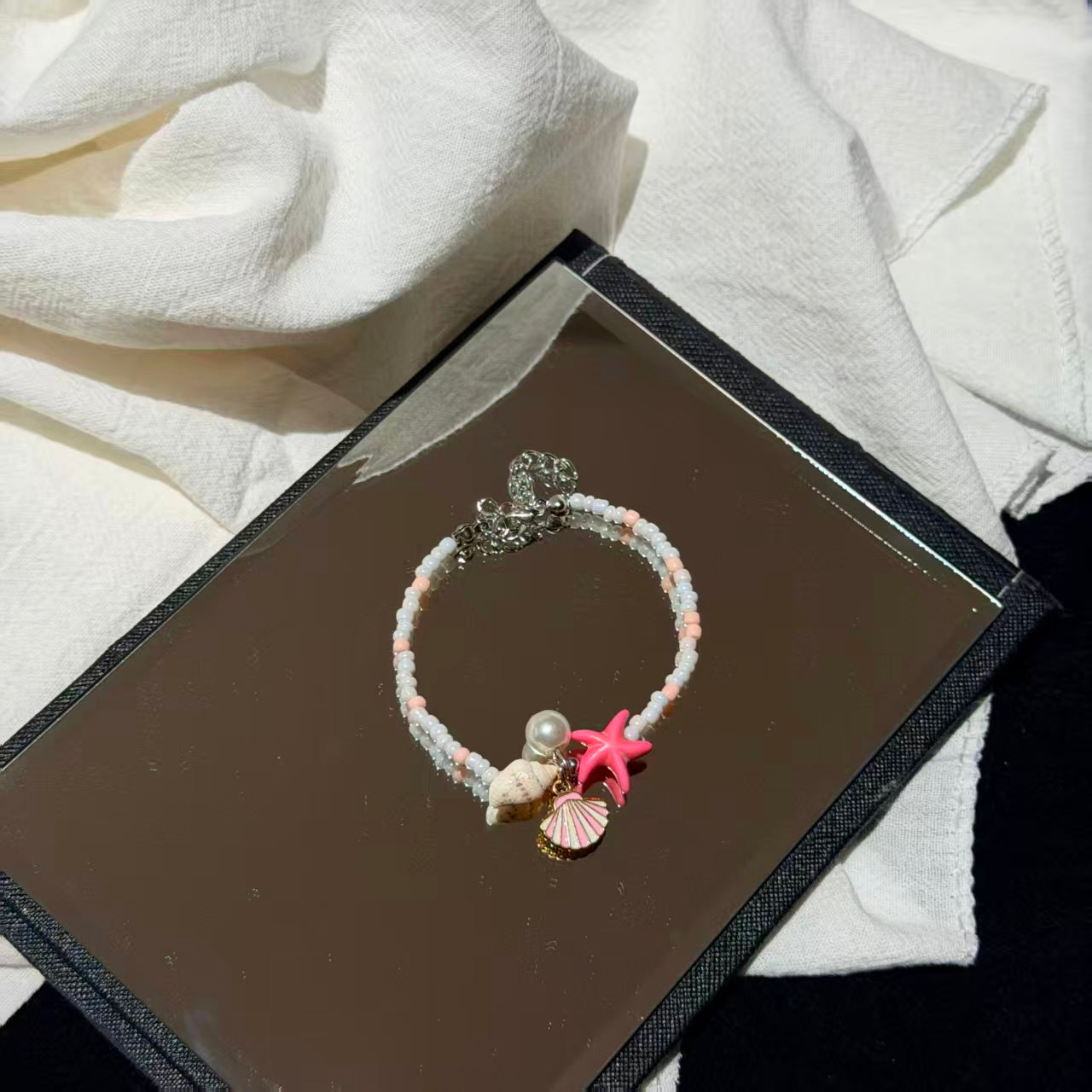 Coastal Vibes Seashell Starfish Bracelet Natural Stone Conch Beaded Bangle