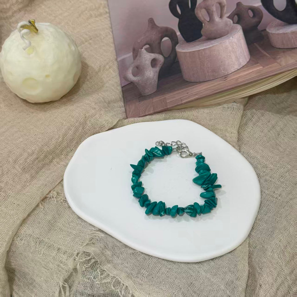 Natural Crystal Chip Bracelet, Irregular Freeform Agate Bangle for Women with Lobster Clasp & Extender Chain