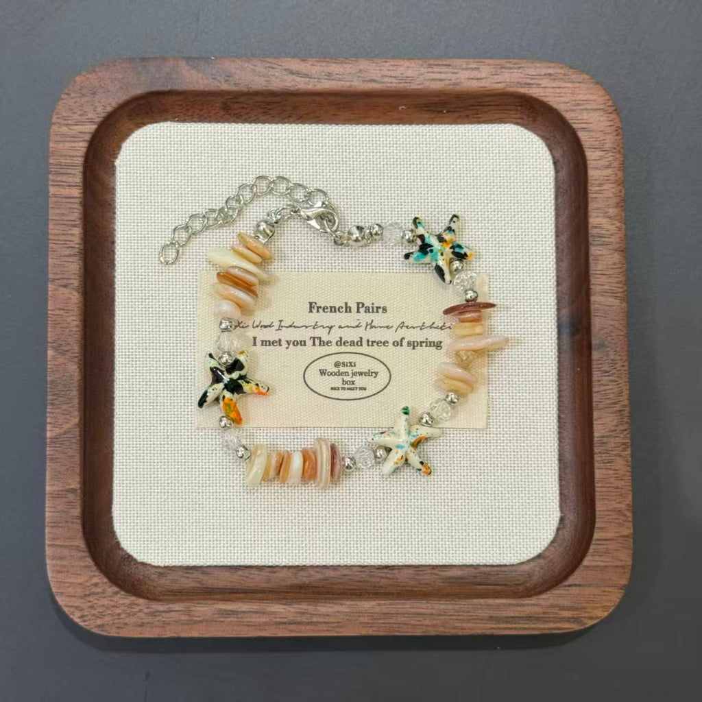 Coastal Vibes Seashell Starfish Bracelet Natural Stone Conch Beaded Bangle