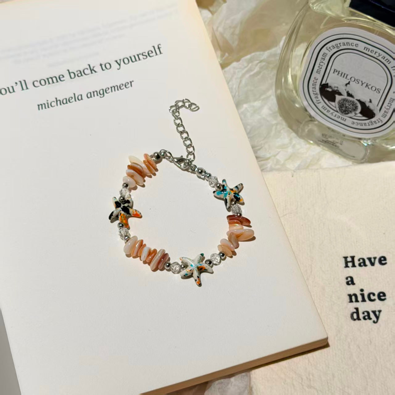 Coastal Vibes Seashell Starfish Bracelet Natural Stone Conch Beaded Bangle