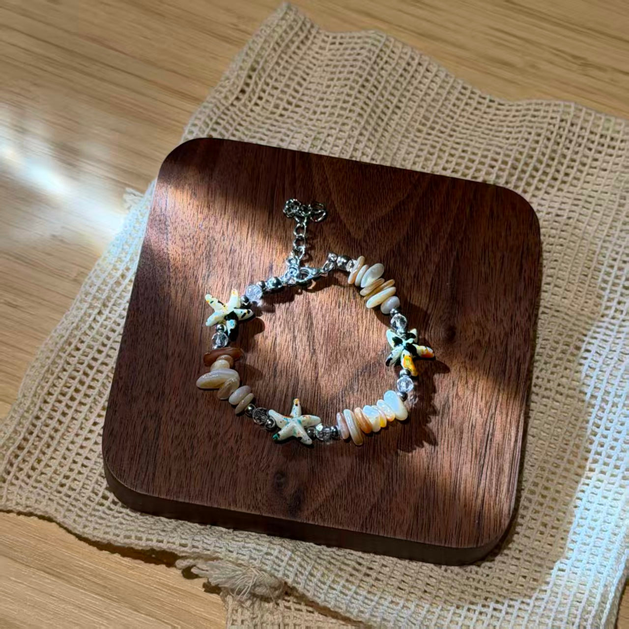Coastal Vibes Seashell Starfish Bracelet Natural Stone Conch Beaded Bangle