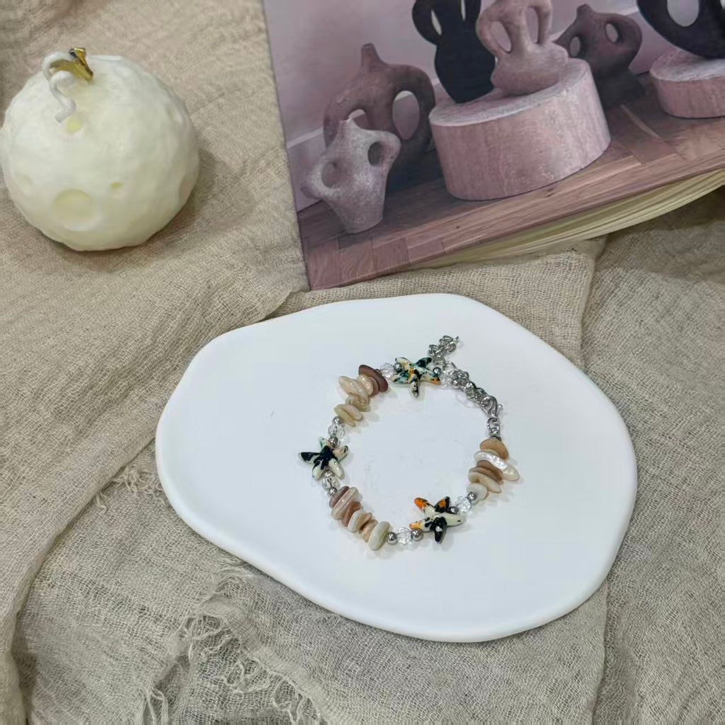 Coastal Vibes Seashell Starfish Bracelet Natural Stone Conch Beaded Bangle