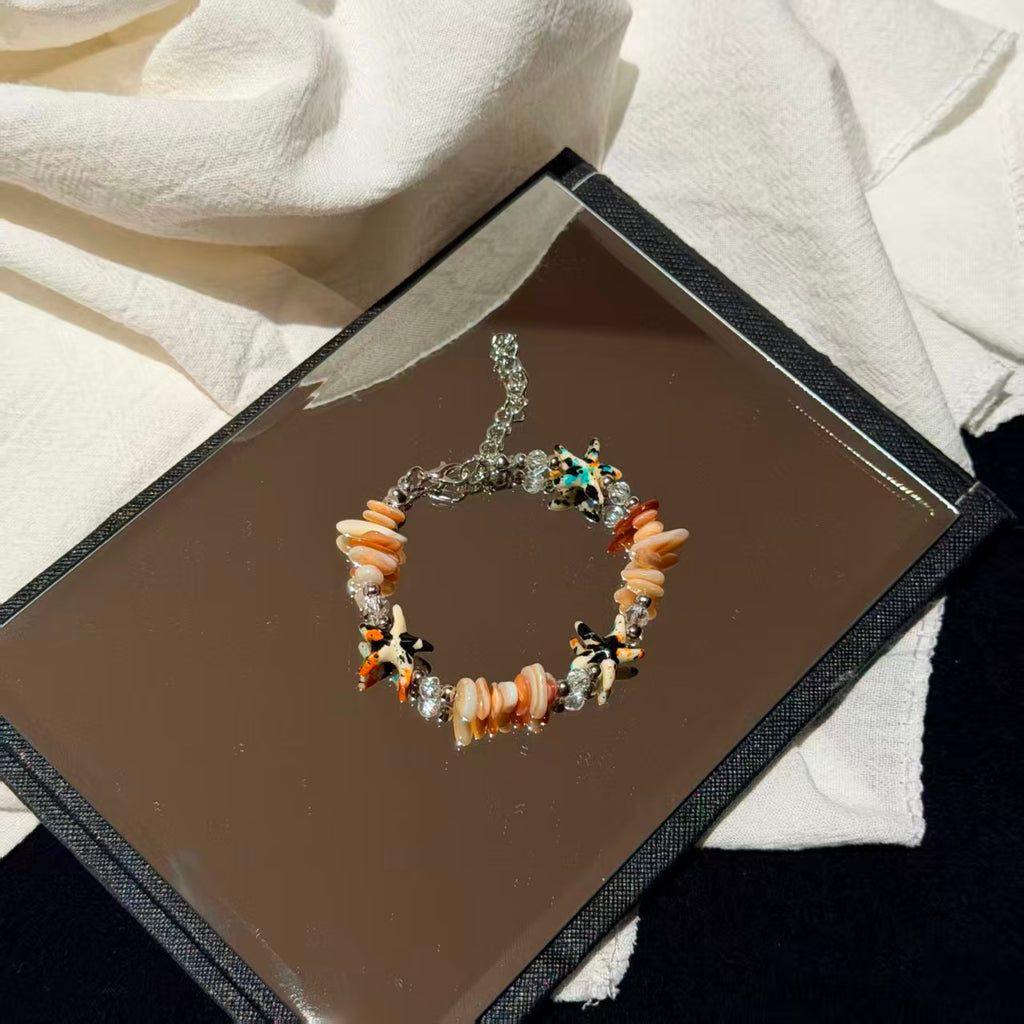 Coastal Vibes Seashell Starfish Bracelet Natural Stone Conch Beaded Bangle