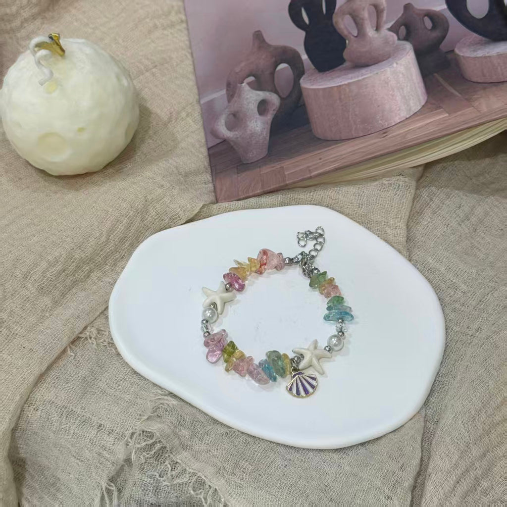 Coastal Vibes Seashell Starfish Bracelet Natural Stone Conch Beaded Bangle