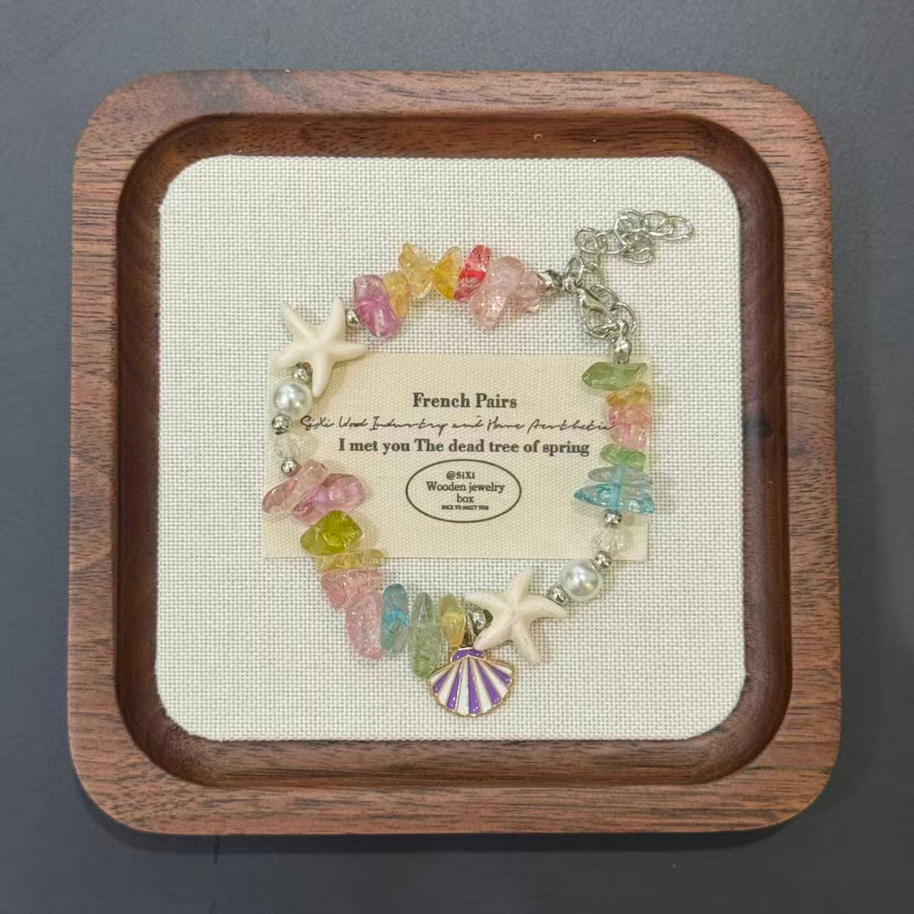 Coastal Vibes Seashell Starfish Bracelet Natural Stone Conch Beaded Bangle