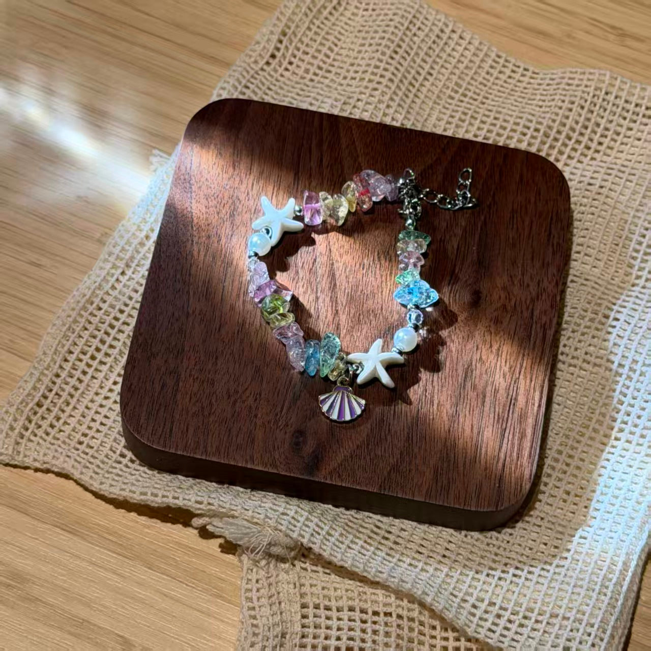 Coastal Vibes Seashell Starfish Bracelet Natural Stone Conch Beaded Bangle