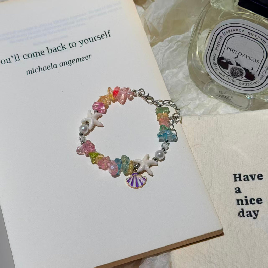 Coastal Vibes Seashell Starfish Bracelet Natural Stone Conch Beaded Bangle