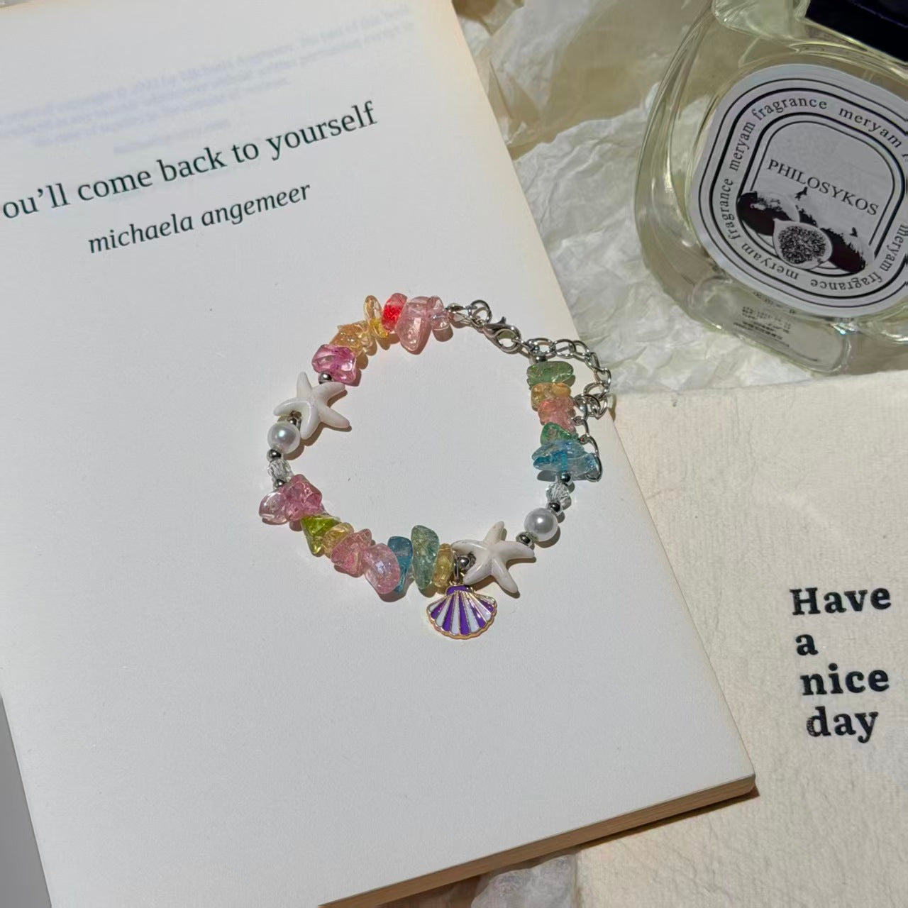 Coastal Vibes Seashell Starfish Bracelet Natural Stone Conch Beaded Bangle